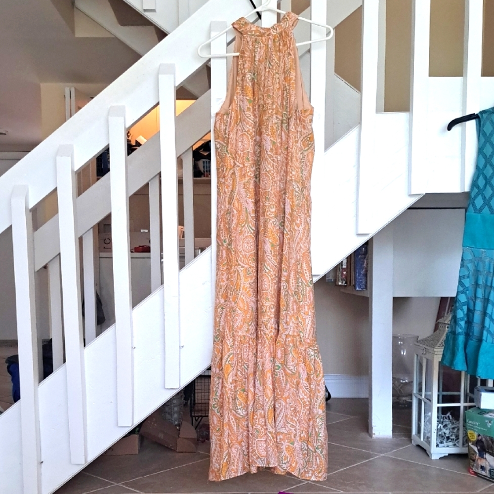 Cynthia SteffePaisley Print Sleeveless Maxi Dress  Bright Marigold Excellent SzL
